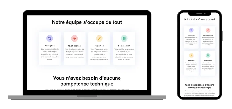 Visuel d'illustration montrant la même section d'une page Web sur un ordinateur et sur un mobile pour voir la différence d'affichage